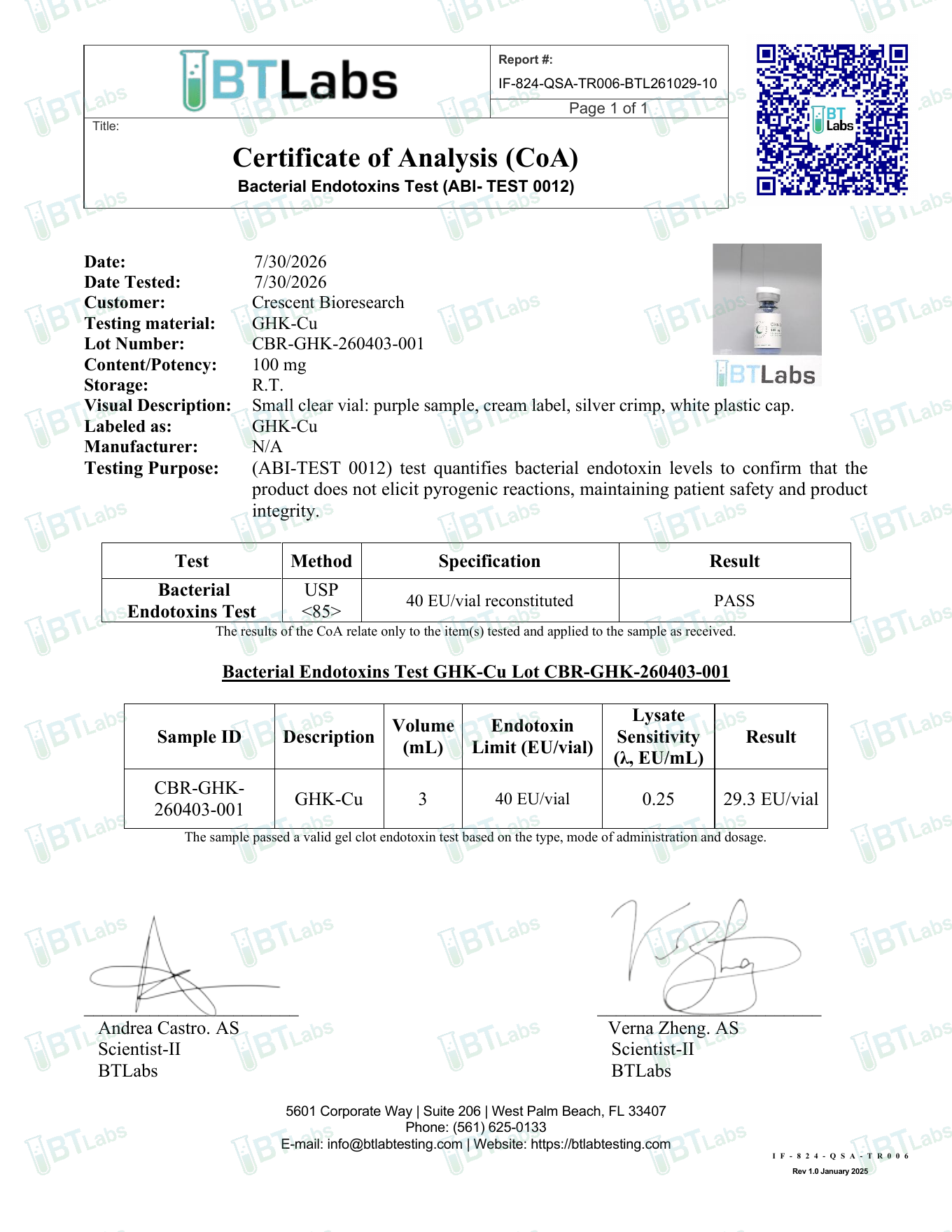 Certificate page 3: bacterial endotoxins test